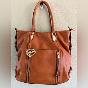 Sorrentino Brown Leather Shoulder Hobo Handbag with Patterned Interior